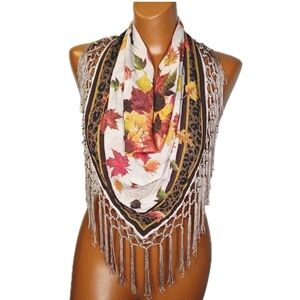 Fringed Head Neck Scarf Bandana Leaf Leopard Print Rockabilly Western Nature